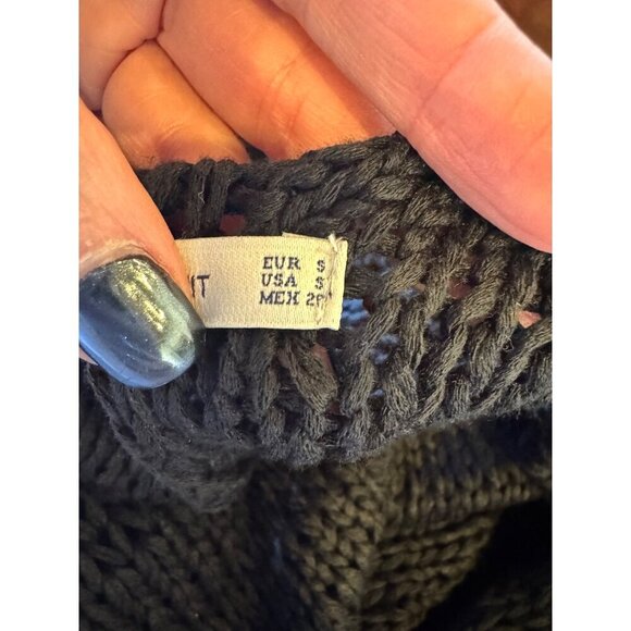 Zara Sweater Women Small Black Open Knit‎ V Back Fringe Sides Short Sleeve Tunic - Picture 9 of 12